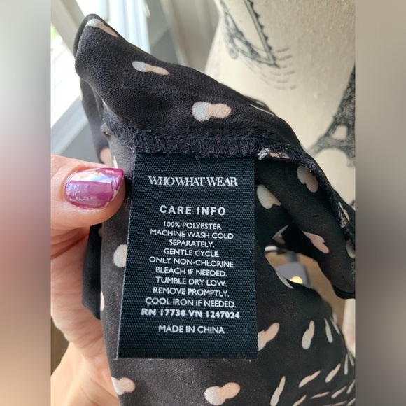 WHO WHAT WEAR Gold White Dot Button Up Long Sleeve Blouse Black Womens SZ Small - Picture 13 of 13